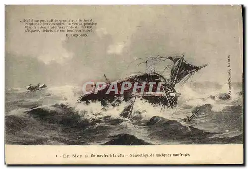 Cartes postales En Mer Un Navire A La Cote Sauvetage De Quelques Naufrages