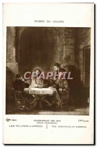 Cartes postales Les Pelerins D&#39Emmaus Musee du Louvre Rembrandt van Ryn Paris