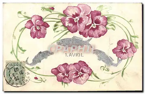 Cartes postales Fantaisie Fleurs 1er Avril Poisson