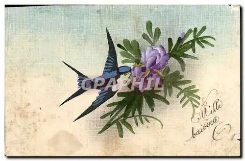 Cartes postales Fantaisie Fleurs Hirondelle