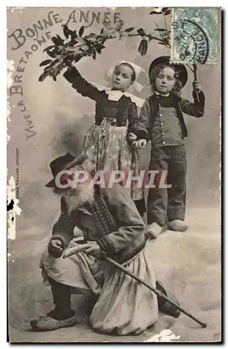 Ansichtskarte AK Fantaisie Enfant Grand pere Bonne Annee Folklore Bretagne