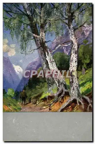 Cartes postales Fantaisie Promeneur au bord du bois