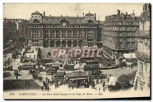 Ansichtskarte AK Paris La Gare Saint Lazare Et La Cour De Rome Autobus