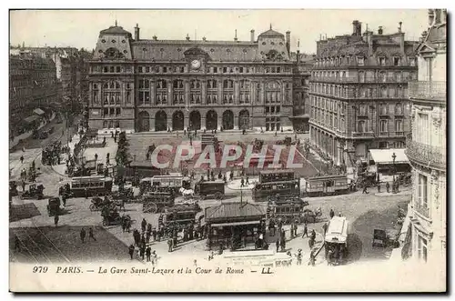 Ansichtskarte AK Paris La Gare Saint Lazare Et La Cour De Rome Autobus