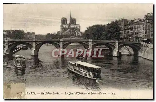 Ansichtskarte AK Paris Ile Saint Louis Le Quai D&#39Orleans Et Notre Dame Bateau Peniche