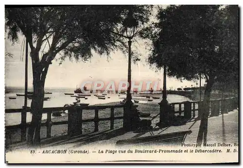 Cartes postales Arcachon La Plage Vue Du Boulevard Promenade Et Le Debarcadere