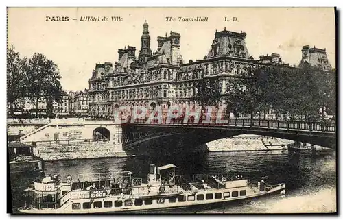 Cartes postales Paris L&#39Hotel De Ville Bateau Peniche