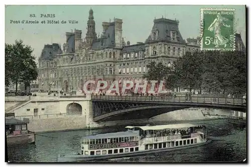 Ansichtskarte AK Paris Pont d&#39Arcole Et Hotel De Ville Bateau Peniche