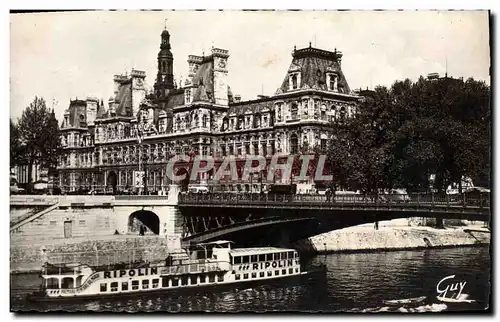 Cartes postales moderne Paris Et Ses Merveilles L&#39Hotel De Ville Et Le Pont d&#39Arcole Bateau Peniche Publicite Ripo