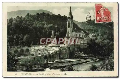 Cartes postales Lourdes La Basilique Et Les Piscines