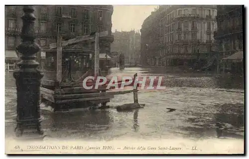 Cartes postales Inondations De Paris Autour Gare Saint Lazare