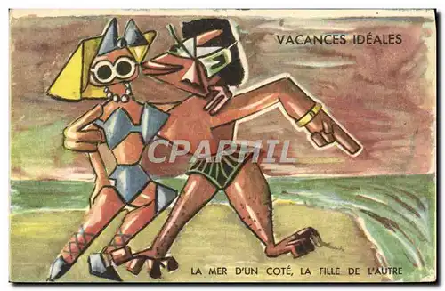 Cartes postales Vacances Ideales La Mer D&#39Un Cote La Fille De L&#39Autre