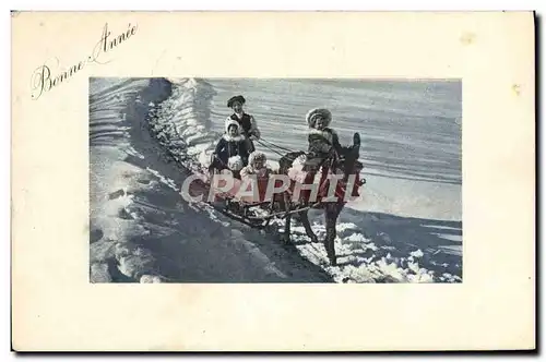 Cartes postales Fantaisie Enfants Traineau Ane Mule