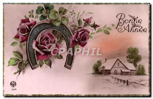 Cartes postales Fantaisie Fleurs Fer a cheval