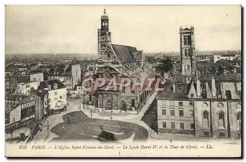 Cartes postales Paris L&#39Eglise Saint Etienne Du Mont Le Lycee Henri IV Et La Tour De Clovis