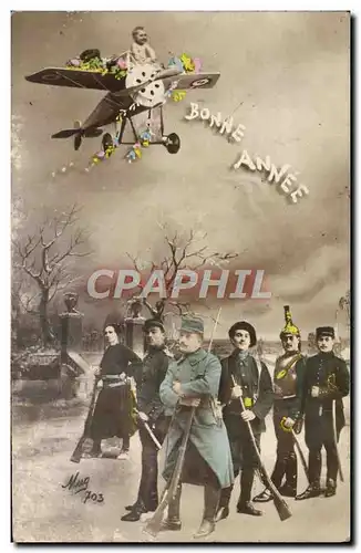 Cartes postales Bonne Annee Soldats Militaria Enfant Avion