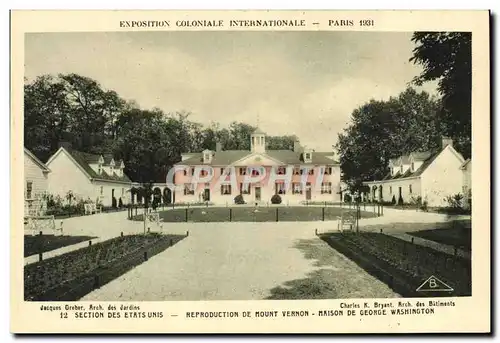 Cartes postales Exposition Coloniale Internationale Paris Section Des Etats Unis Reproduction De Mount Vernon Ma