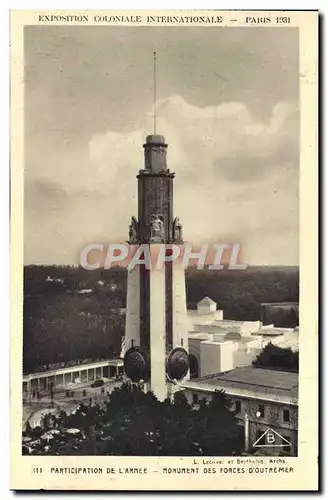 Cartes postales Exposition Coloniale Internationale Paris 1931 Participation de l&#39armee Monument des Forces d