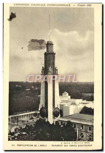 Cartes postales Exposition Coloniale Internationale Paris1931 Participation de l&#39armee Monument des Forces d&