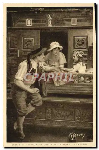 Cartes postales Bretagne Autours Des Lits Clos Le Reveil De L&#39Enfant Folklore