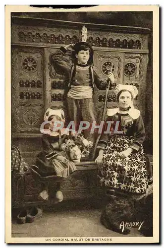 Cartes postales Un Cordial Salut deBretagne Femme Enfants Folklore