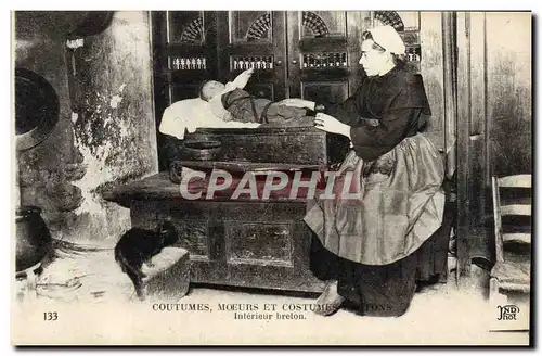 Cartes postales Coutumes Moeurs Et Costumes Interieur Breton Folklore Chat