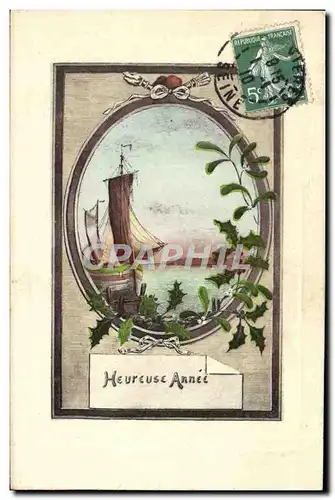 Cartes postales Fantaisie Heureuse annee Bateau