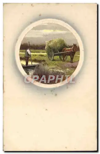 Cartes postales Fantaisie Paysan Cheval