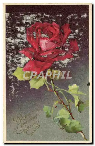 Cartes postales Fantaisie Fleur Rose Bonne Annee