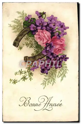 Cartes postales Fantaisie Fleurs Fer a cheval