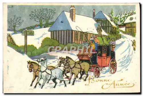 Cartes postales Fantaisie Bonne annee CAleche Chevaux