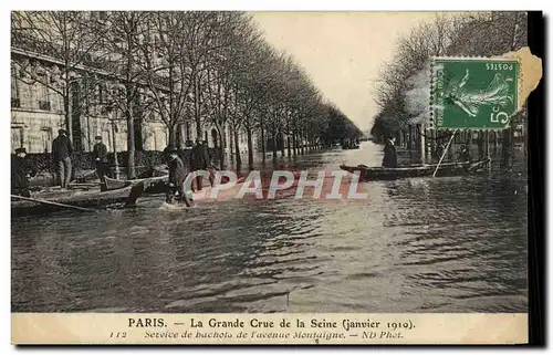 Cartes postales Paris La Grande Crue de la Seine Janvier 1910 Service de bachots de l'avenue Montaigne