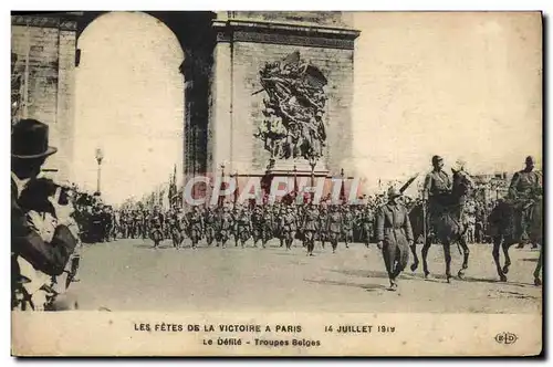 Cartes postales Paris Les Fetes De La Victoire 14 juillet 1919 Le defil Troupes belges Militaria Arc de Triomphe