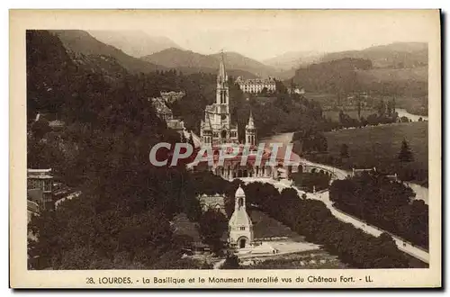 Cartes postales Lourdes La Basilique et le Monument Interallie vus du Chateau Fort