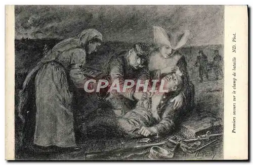 Cartes postales Fantaisie Premiers secours sur le champ de bataille Militaria