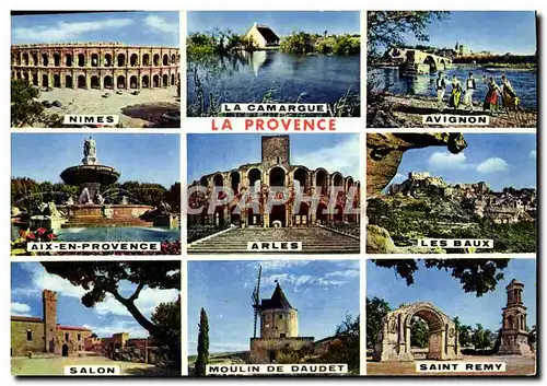 Moderne Karte La Provence Nimes Camargue Avignon Aix en Provence Arles Les Baux Salon Moulin de Daudet