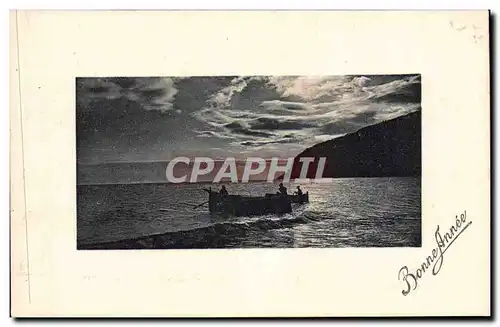 Cartes postales Fantaisie Bateau Barque Soleil couchant