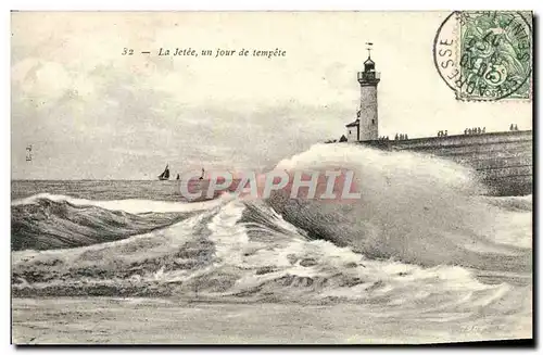 Ansichtskarte AK La Jetee un jour de tempete Phare Seine Maritime