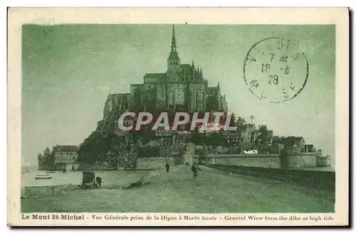 Cartes postales Le Mont Saint Michel Vue Generale prise de la Digue a Maree haute