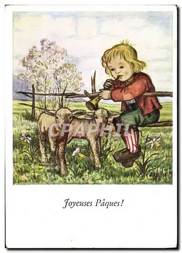 Cartes postales moderne Joyeuses Paques Agneaux Enfant