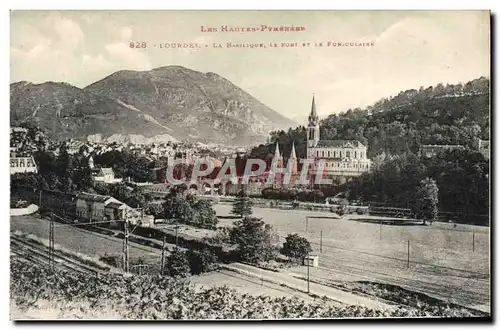 Cartes postales Lourdes La basilique Le fort et le funiculaire