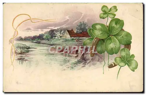 Cartes postales Fantaisie Fleurs Trefle Fer a cheval