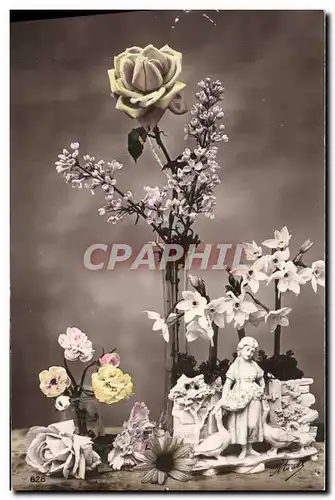 Cartes postales Fantaisie Fleurs Santon