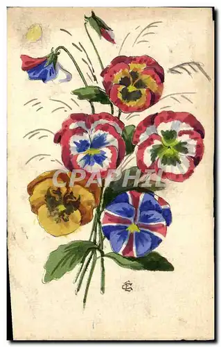 Cartes postales Fantaisie Drapeaux Fleurs