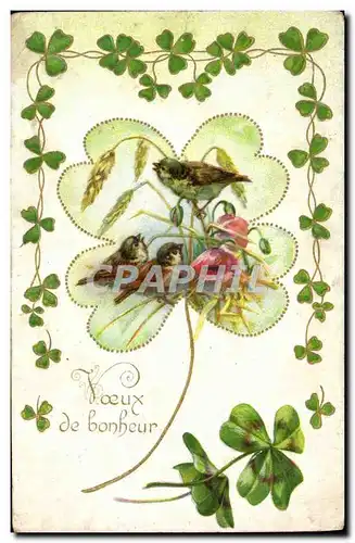 Cartes postales Voeux De bonheur Fleurs Oiseaux