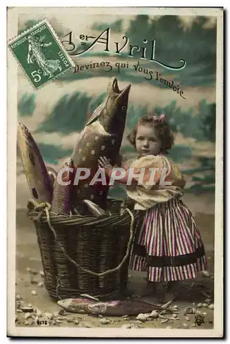 Ansichtskarte AK Fantaisie Enfant Poisson