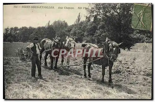 Cartes postales Soisy Sous Etiolles Aux Champs Attelage Chevaux Labour Laborage TOP