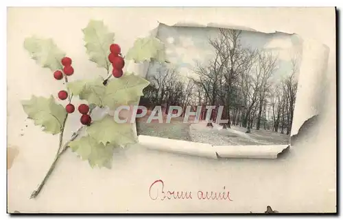 Cartes postales Fantaisie Fleurs Bonne annee Arbres