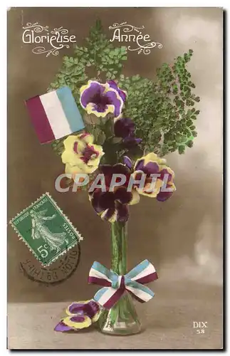 Ansichtskarte AK Fantaisie Fleurs Drapeau