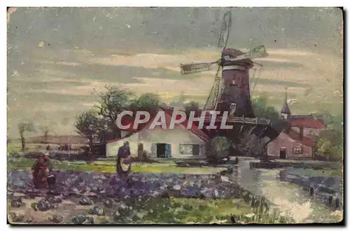 Cartes postales Fantaisie Moulin a vent